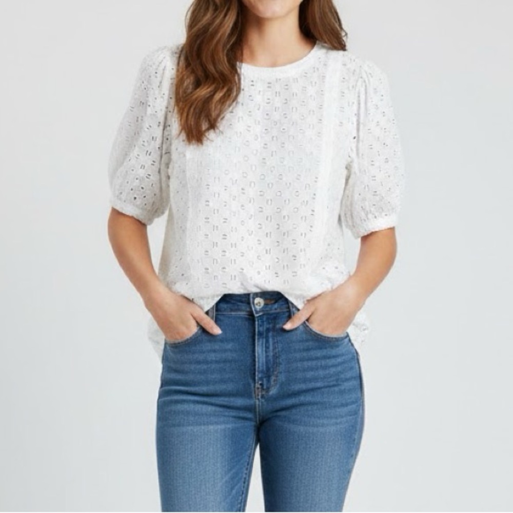 Elizabeth and James White Cotton Eyelet Short Sleeve Blouse XXL